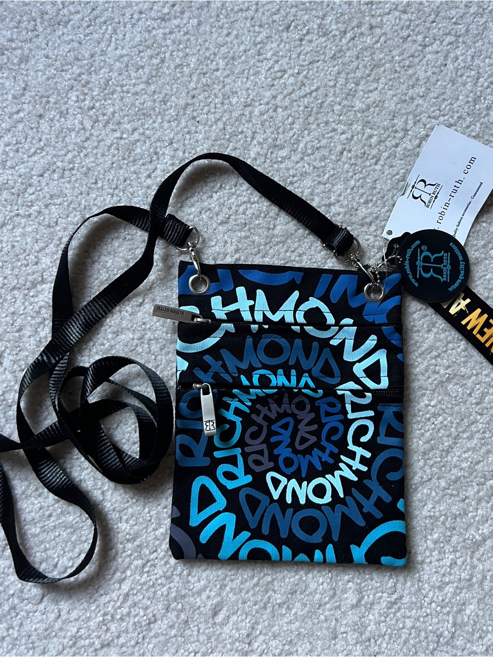 Robin Ruth Richmond Crossbody Travel Pouch Bag Blue Graphic Phone Passport NWT